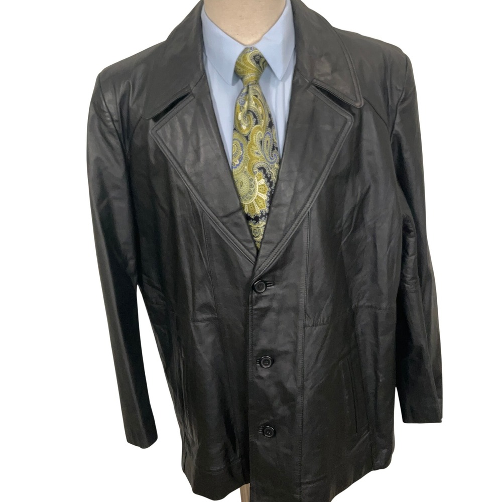 Vintage Adler Jacket Mens 44 Black Leather‎ 90s Car Coat  Outerwear Casual Korea